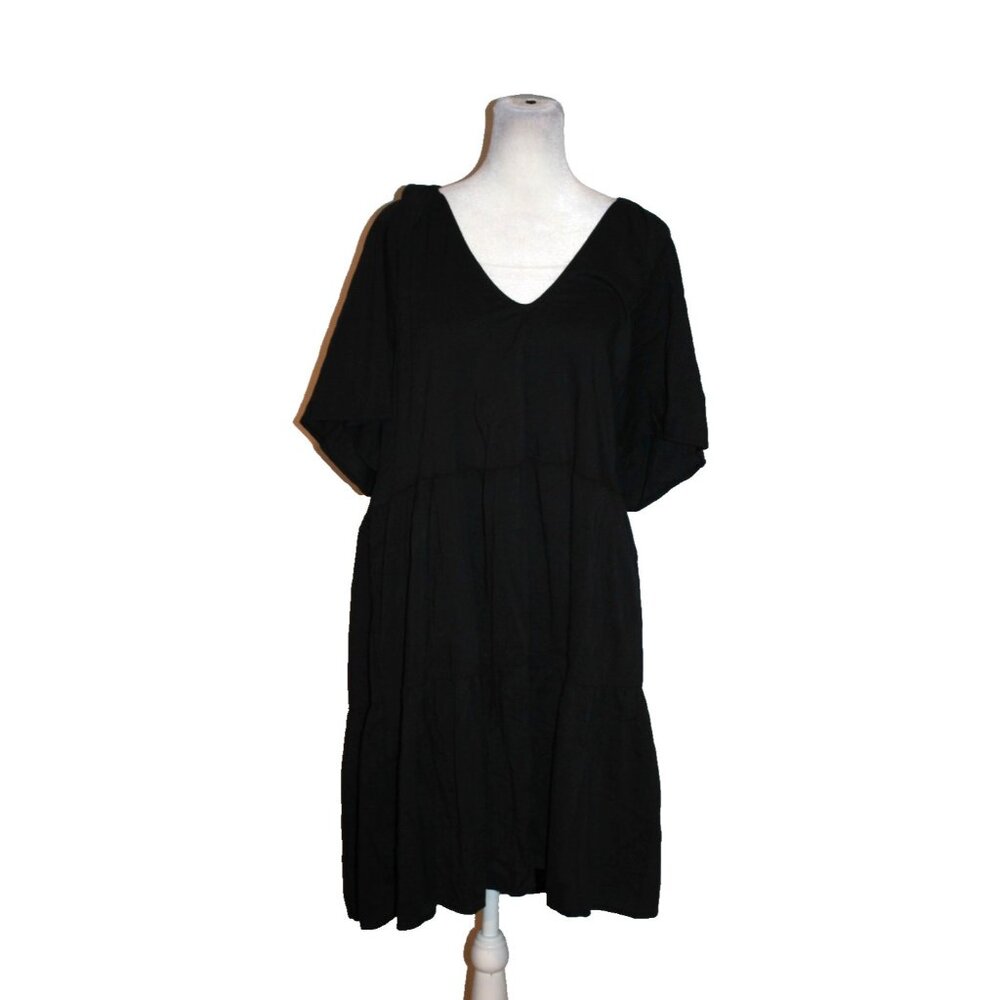 Old Navy Black Babydoll Dress Plunge V-Neck Pockets Pullover Women’s Size XL NEW